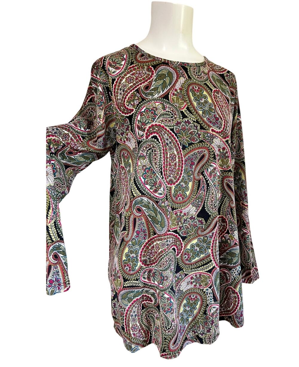 J. Jill Women Paisley Print Top Blouse Size M Smocked Back Cotton 3/4 Sleeve